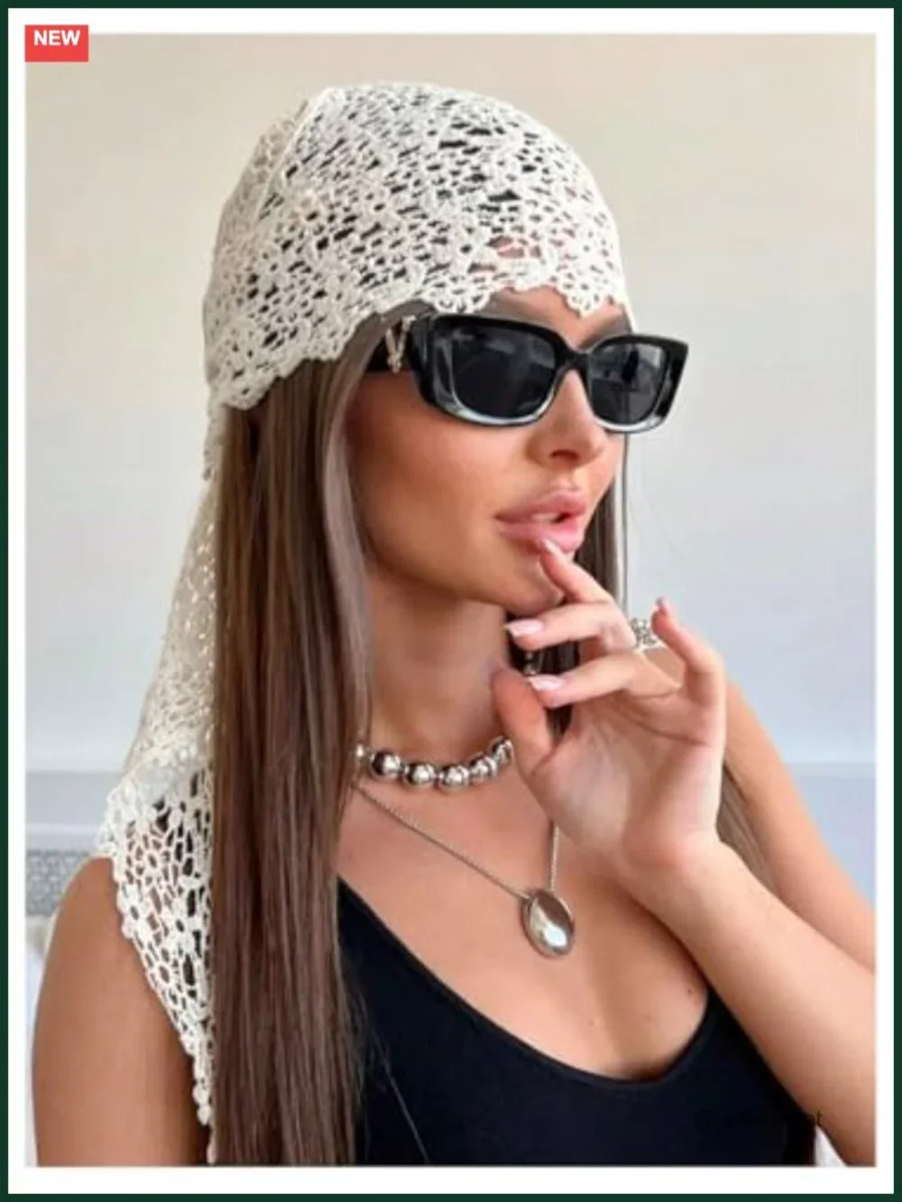 Crochet Knit Head Scarf Bandana Boho Hair Wrap for Women Summer